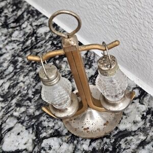 Vintage‎ Metal Anchor and Glass Hurricane Lantern Salt and Pepper Shakers